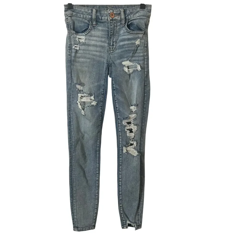 American Eagle Jeans Women’s Size 0 Light Wash Distressed NexT Level Stretch
